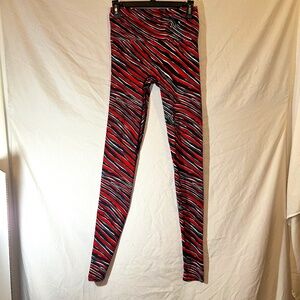K-Deer Leggings Womens Large Red/Black/White Stripe High Waisted Rise Stretch